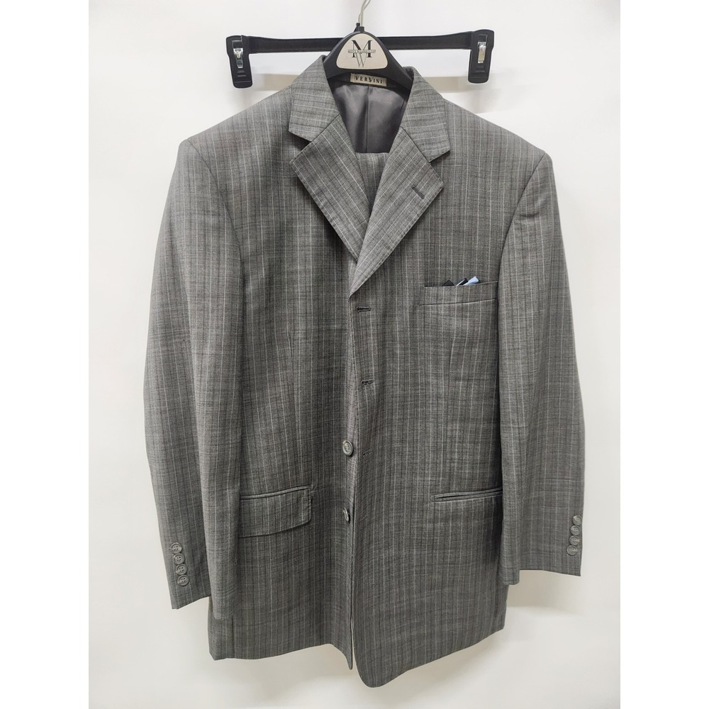Versini Mens Gray Pinstripe 2 Piece Suit